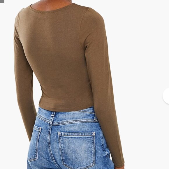 NEW! Cotton: On Crop Top Lara‎ Keyhole Long sleeve Brown XL Stretch - Picture 5 of 13